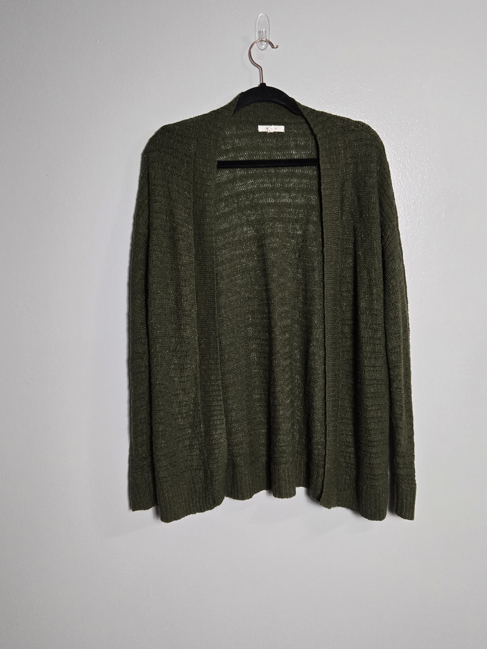 Maurices Olive Green Open Stitch Front Knit Long Sleeve Cardigan Sweater Size L